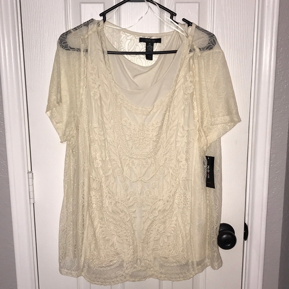 Style & Co. Cream Lace Overlay Tunic